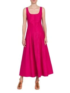 Alberta Ferretti Scoopneck Pleated Midi-Dress -Cheap Clothing Store 0400018084925 FUCSIA A1