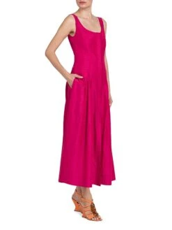 Alberta Ferretti Scoopneck Pleated Midi-Dress -Cheap Clothing Store 0400018084925 FUCSIA A2