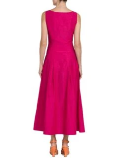 Alberta Ferretti Scoopneck Pleated Midi-Dress -Cheap Clothing Store 0400018084925 FUCSIA A3