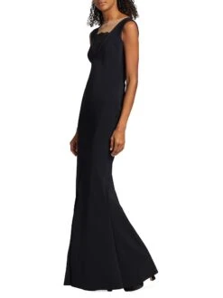 Sada Lace-Trimmed Illusion Gown 12 Sada Lace-Trimmed Illusion Gown -Cheap Clothing Store 0400018088476 BLACK A2