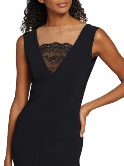 Sada Lace-Trimmed Illusion Gown 14 Sada Lace-Trimmed Illusion Gown -Cheap Clothing Store 0400018088476 BLACK A5