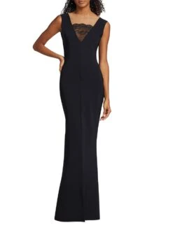Sada Lace-Trimmed Illusion Gown 10 Sada Lace-Trimmed Illusion Gown -Cheap Clothing Store 0400018088476 BLACK ASTL