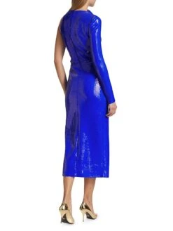 Sequin Asymmetric-Neck Midi-Dress -Cheap Clothing Store 0400018161204 BLUE A3