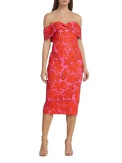 Badgley Mischka Twisted Off-The-Shoulder Dress 11 Badgley Mischka Twisted Off-The-Shoulder Dress -Cheap Clothing Store 0400018244737 WATERMELONMULTI A1