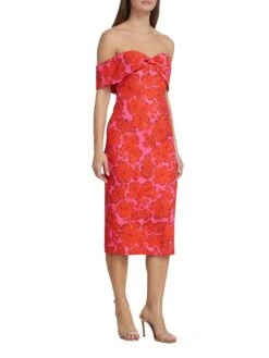 Badgley Mischka Twisted Off-The-Shoulder Dress 12 Badgley Mischka Twisted Off-The-Shoulder Dress -Cheap Clothing Store 0400018244737 WATERMELONMULTI A2