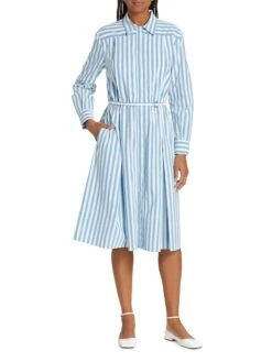 Belted Striped Shirtdress -Cheap Clothing Store 0400018259738 BLUEWHITE A1