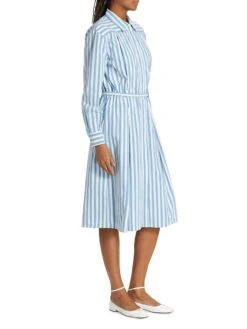 Belted Striped Shirtdress -Cheap Clothing Store 0400018259738 BLUEWHITE A2