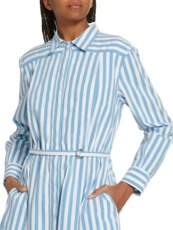 Belted Striped Shirtdress -Cheap Clothing Store 0400018259738 BLUEWHITE A5