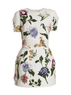Oscar De La Renta Crystal Floral-Embroidered Minidress