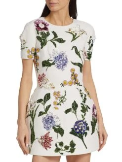 Oscar De La Renta Crystal Floral-Embroidered Minidress -Cheap Clothing Store 0400018283706 IVORYMULTI A1