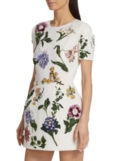 Oscar De La Renta Crystal Floral-Embroidered Minidress -Cheap Clothing Store 0400018283706 IVORYMULTI A2