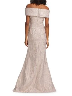Metallic Jacquard Off-The-Shoulder Gown -Cheap Clothing Store 0400018286147 BLUSHMULTI A3