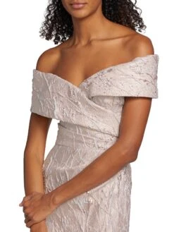 Metallic Jacquard Off-The-Shoulder Gown -Cheap Clothing Store 0400018286147 BLUSHMULTI A5