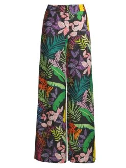 120% Lino Jungle-Print Linen Wide-Leg Pants