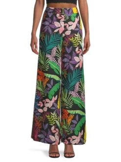 120% Lino Jungle-Print Linen Wide-Leg Pants -Cheap Clothing Store 0400018291887 MULTI A1