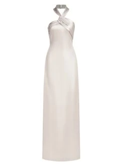Halston Raelynn Metallic Crepe Halter Gown