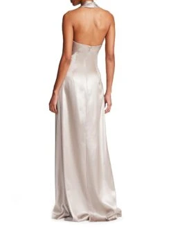 Halston Raelynn Metallic Crepe Halter Gown -Cheap Clothing Store 0400018292339 CHAMPAGNE A2