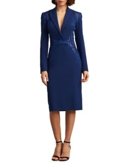 Crepe Lace-Paneled Midi-Dress -Cheap Clothing Store 0400018415222 NIGHTBLUE A1