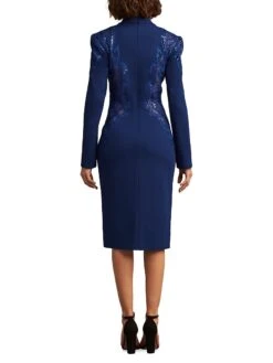 Crepe Lace-Paneled Midi-Dress -Cheap Clothing Store 0400018415222 NIGHTBLUE A2