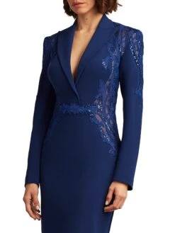 Crepe Lace-Paneled Midi-Dress -Cheap Clothing Store 0400018415222 NIGHTBLUE A3