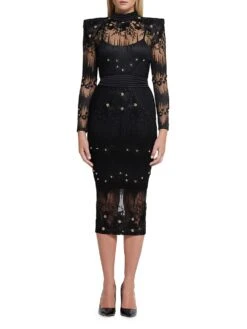 L'Artiste Embellished Midi-Dress -Cheap Clothing Store 0400018423371 BLACK ASTL