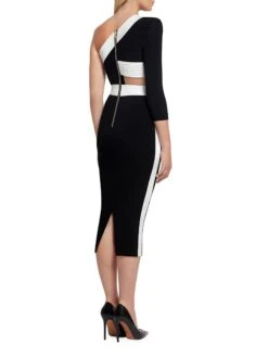 Circus Delirium One-Shoulder Midi-Dress -Cheap Clothing Store 0400018423390 BLACKWHITE A2
