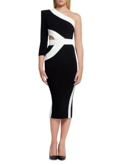 Circus Delirium One-Shoulder Midi-Dress -Cheap Clothing Store 0400018423390 BLACKWHITE ASTL