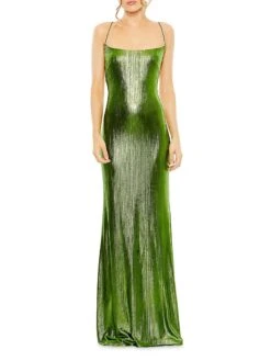 Ieena Foiled Jersey Lace-Up Column Gown