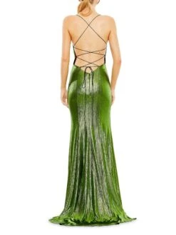 Ieena Foiled Jersey Lace-Up Column Gown -Cheap Clothing Store 0400018424441 APPLEGREEN A1