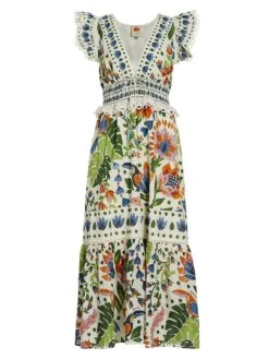 Farm Rio Summer Garden V-Neck Maxi Dress