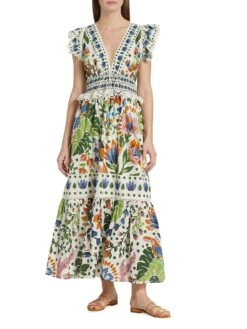 Farm Rio Summer Garden V-Neck Maxi Dress 11 Farm Rio Summer Garden V-Neck Maxi Dress -Cheap Clothing Store 0400018467745 SUMMERGARDEN A1