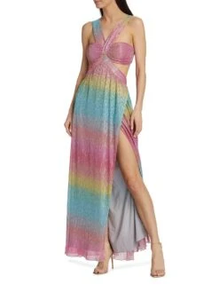 Metallic Rainbow Cut-Out Gown -Cheap Clothing Store 0400018497554 MULTI A1