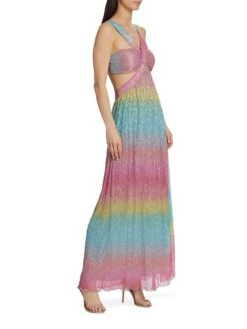 Metallic Rainbow Cut-Out Gown -Cheap Clothing Store 0400018497554 MULTI A2