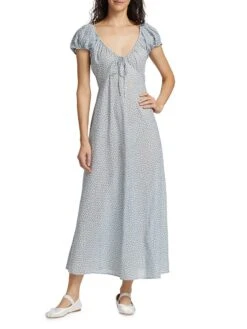 Sofia Floral-Printed Midi-Dress -Cheap Clothing Store 0400018508546 BLUEBELLHILLSIDEBLOOM A1