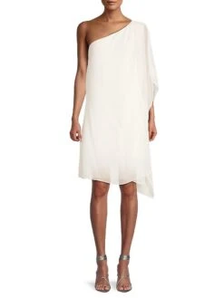 Sabrina Asymmetric Chiffon Knee-Length Dress -Cheap Clothing Store 0400018600912 WHITE A1