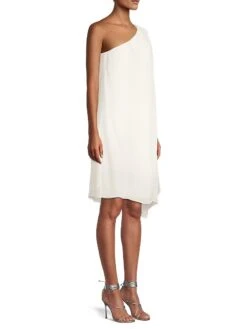 Sabrina Asymmetric Chiffon Knee-Length Dress -Cheap Clothing Store 0400018600912 WHITE A2