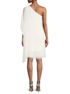 Sabrina Asymmetric Chiffon Knee-Length Dress -Cheap Clothing Store 0400018600912 WHITE A3