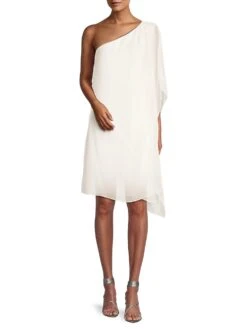 Sabrina Asymmetric Chiffon Knee-Length Dress -Cheap Clothing Store 0400018600912 WHITE ASTL