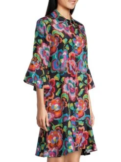 Johnny Was Calanthe Flounce Silk Shirtdress -Cheap Clothing Store 0400018690921 MULTI A2
