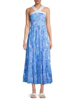 Jenette Cotton Halterneck Midi-Dress -Cheap Clothing Store 0400018866838 MULTI A1