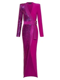 Take Off Sequin Belted Gown