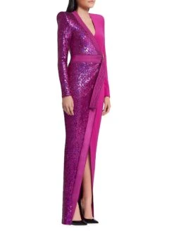 Take Off Sequin Belted Gown -Cheap Clothing Store 0400018913001 MAGENTA A1