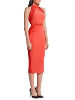 Signature Algeny Fitted Midi-Dress -Cheap Clothing Store 0400018913008 CORAL A1