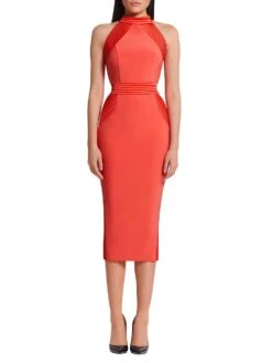 Signature Algeny Fitted Midi-Dress -Cheap Clothing Store 0400018913008 CORAL ASTL