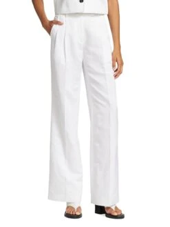 Helmut Lang Linen-Blend Pleated Trousers -Cheap Clothing Store 0400018949477 OPTICWHITE A1