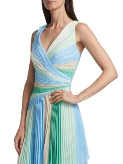 Badgley Mischka Pleated Stripe Surplice Midi-Dress -Cheap Clothing Store 0400018953796 MINTMULTI A5