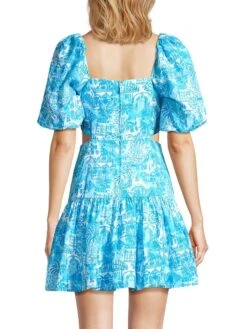 Kylanne Linen Puff-Sleeve Minidress -Cheap Clothing Store 0400018954657 AMALFIBLUE A3