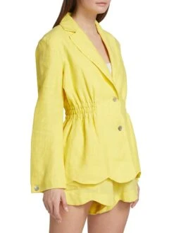 Farm Rio Peplum Linen Blazer -Cheap Clothing Store 0400018998489 BRIGHTYELLOW A2