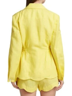 Farm Rio Peplum Linen Blazer -Cheap Clothing Store 0400018998489 BRIGHTYELLOW A3