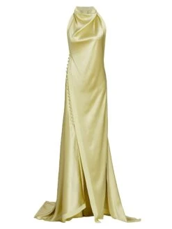 Sasha Satin Button-Detail Gown